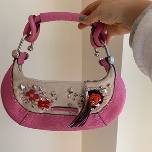 BCBG MAXAZRIA canvas pink leather studded purse